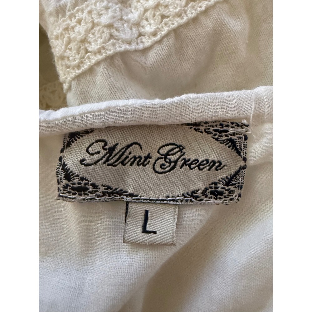 White Tiered Maxi Dress Boho Crochet Lace Smocked Waist Large - Picture 5 of 5